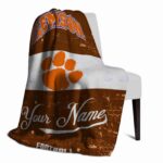 personalized clemson tigers grunge texture orange white blanket best selling