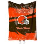 personalized cleveland browns grunge streaks brown blanket best selling