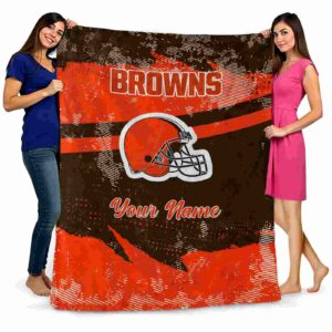 personalized cleveland browns grunge streaks brown blanket fashion forward