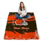 personalized cleveland browns grunge streaks brown blanket best selling