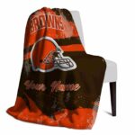 personalized cleveland browns grunge streaks brown blanket best selling