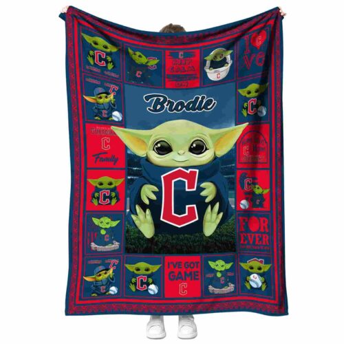 personalized cleveland guardians baby yoda navy blue blanket best selling