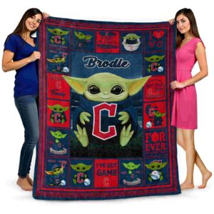 personalized cleveland guardians baby yoda navy blue blanket fashion forward