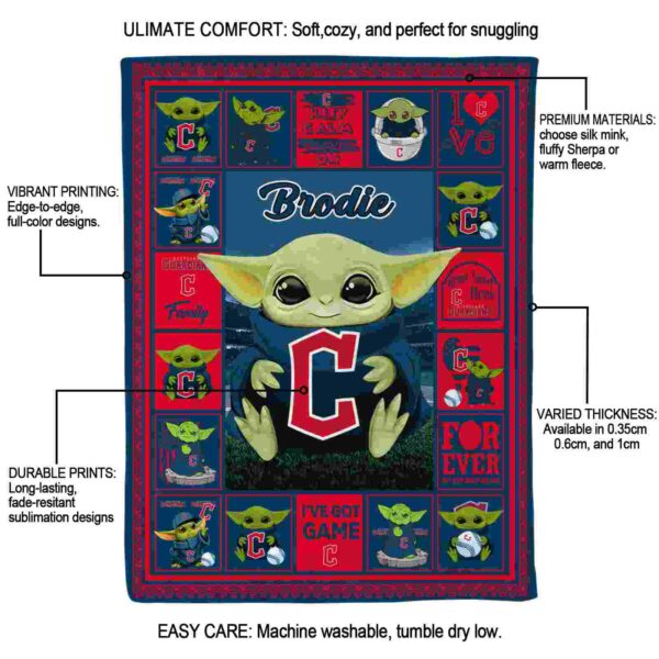 personalized cleveland guardians baby yoda navy blue blanket new arrival