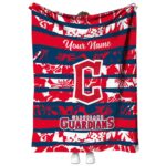personalized cleveland guardians floral stripes navy blue white blanket best selling