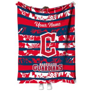 personalized cleveland guardians floral stripes navy blue white blanket best selling