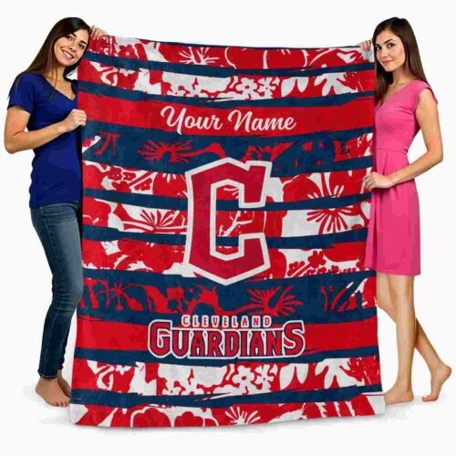 personalized cleveland guardians floral stripes navy blue white blanket fashion forward