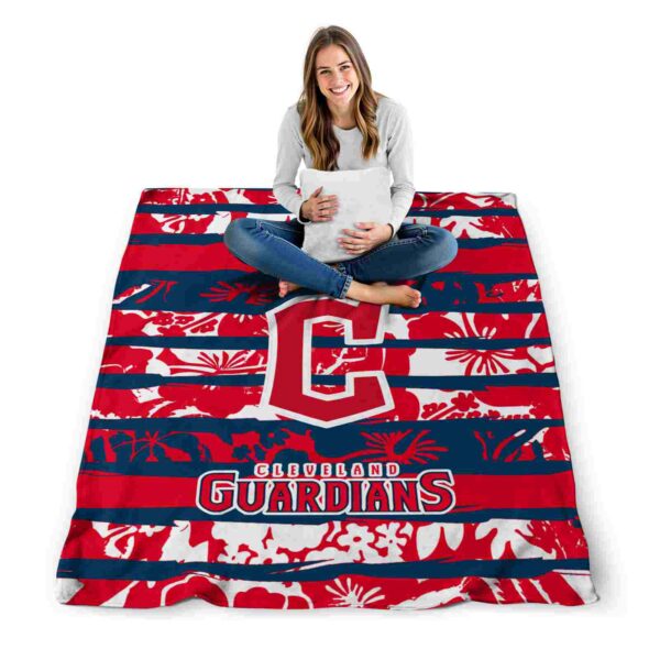 personalized cleveland guardians floral stripes navy blue white blanket high quality