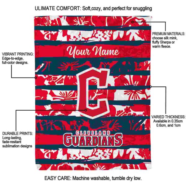 personalized cleveland guardians floral stripes navy blue white blanket new arrival