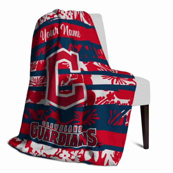 personalized cleveland guardians floral stripes navy blue white blanket top rated