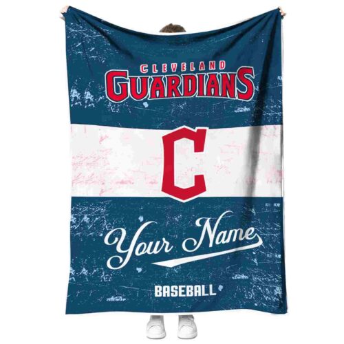 personalized cleveland guardians grunge texture navy blue white blanket best selling
