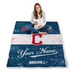 personalized cleveland guardians grunge texture navy blue white blanket high quality