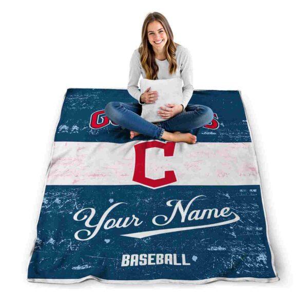 personalized cleveland guardians grunge texture navy blue white blanket high quality