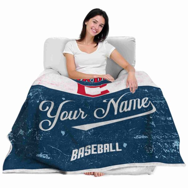 personalized cleveland guardians grunge texture navy blue white blanket latest model