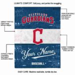 personalized cleveland guardians grunge texture navy blue white blanket new arrival