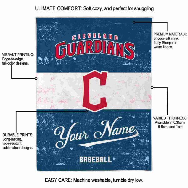 personalized cleveland guardians grunge texture navy blue white blanket new arrival