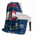 personalized cleveland guardians grunge texture navy blue white blanket top rated