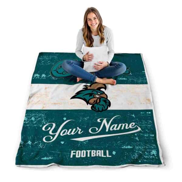 personalized coastal carolina chanticleers grunge texture green white blanket high quality