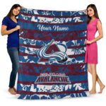 personalized colorado avalanche floral stripes burgundy white blanket best selling