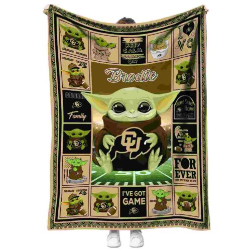 personalized colorado buffaloes baby yoda gold blanket best selling