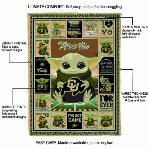 personalized colorado buffaloes baby yoda gold blanket new arrival