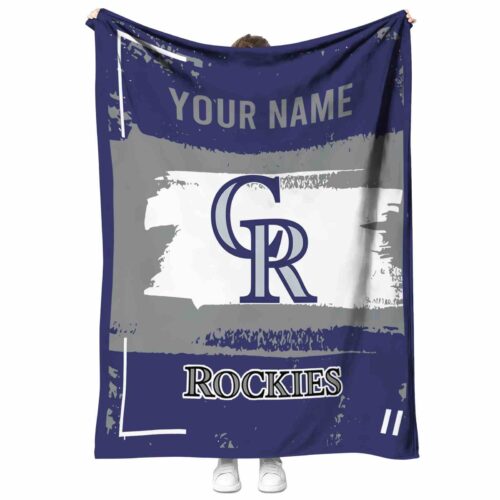 personalized colorado rockies paint strokes blue white blanket best selling