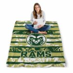 personalized colorado state rams floral stripes green white blanket high quality