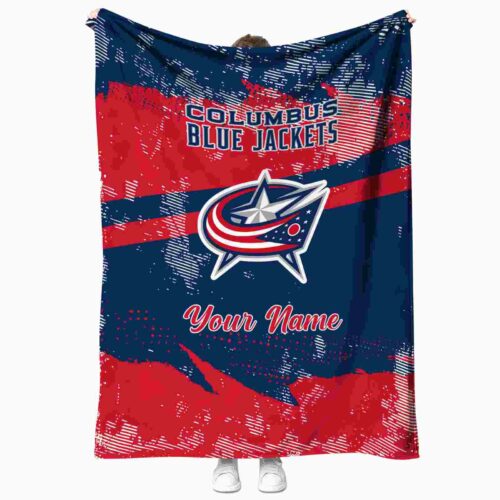 personalized columbus blue jackets grunge streaks navy blue blanket best selling