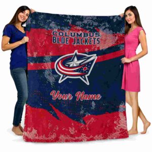 personalized columbus blue jackets grunge streaks navy blue blanket fashion forward