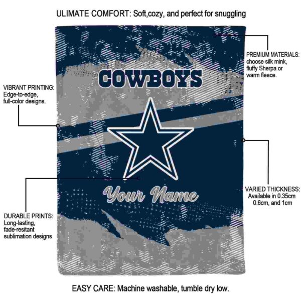 personalized dallas cowboys grunge streaks blue blanket new arrival