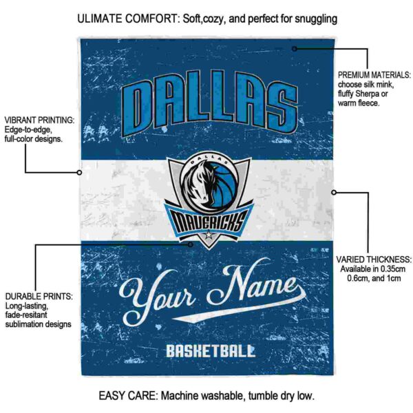 personalized dallas mavericks grunge texture blue white blanket new arrival