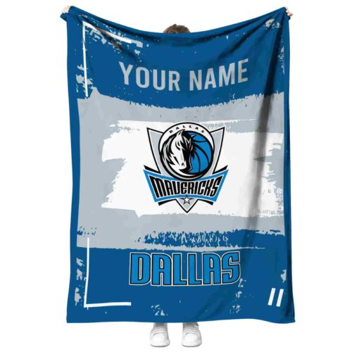 personalized dallas mavericks paint strokes blue white blanket best selling