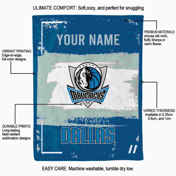 personalized dallas mavericks paint strokes blue white blanket new arrival