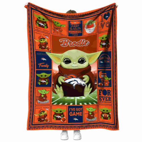 personalized denver broncos baby yoda orange blanket best selling