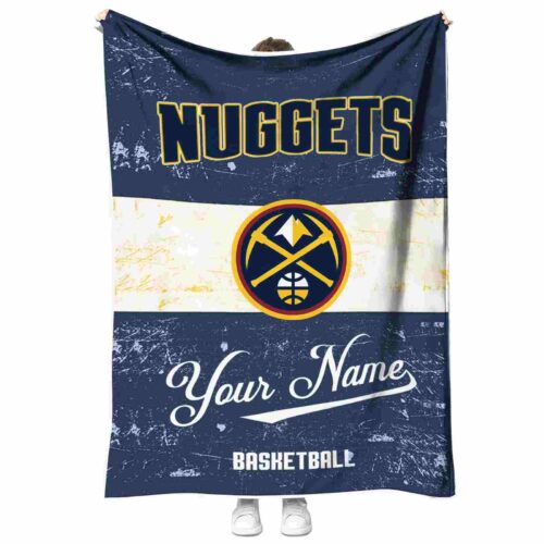 personalized denver nuggets grunge texture blue white blanket best selling