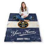 personalized denver nuggets grunge texture blue white blanket best selling