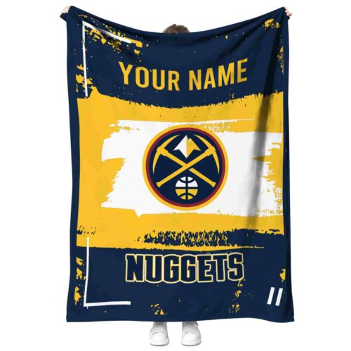 personalized denver nuggets paint strokes blue white blanket best selling