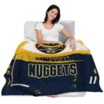 personalized denver nuggets paint strokes blue white blanket best selling