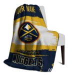 personalized denver nuggets paint strokes blue white blanket best selling