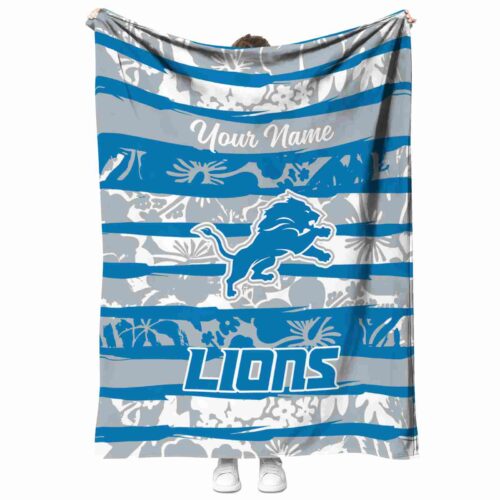 personalized detroit lions floral stripes blue white blanket best selling