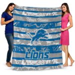 personalized detroit lions floral stripes blue white blanket best selling