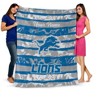personalized detroit lions floral stripes blue white blanket fashion forward