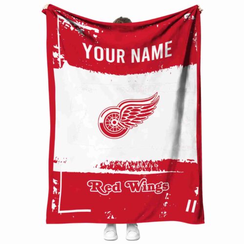 personalized detroit red wings paint strokes red white blanket best selling
