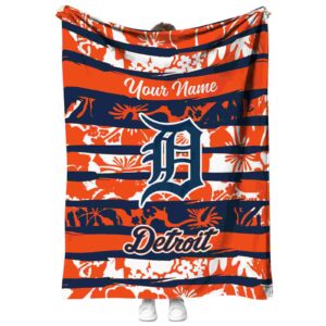 personalized detroit tigers floral stripes navy white blanket best selling