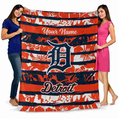personalized detroit tigers floral stripes navy white blanket fashion forward