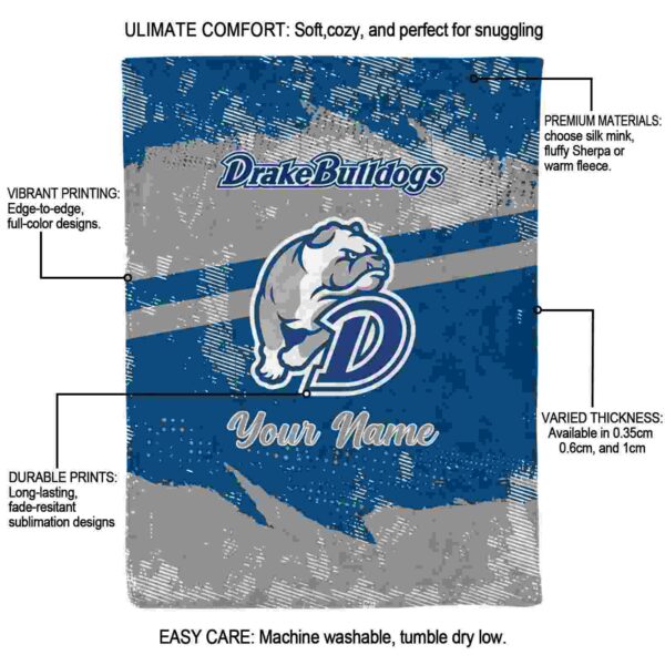 personalized drake bulldogs grunge streaks blue blanket new arrival