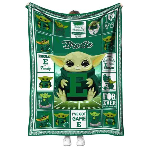 personalized eastern michigan eagles baby yoda green blanket best selling