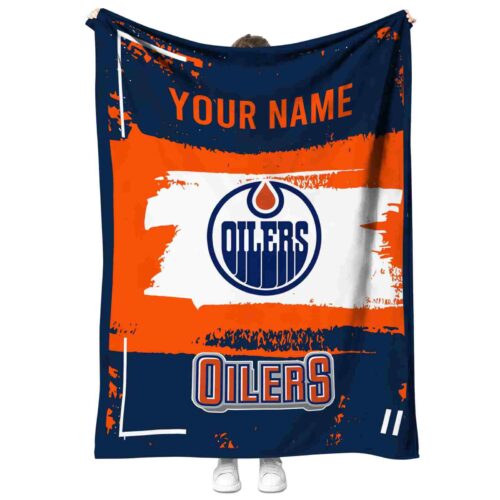 personalized edmonton oilers paint strokes blue white blanket best selling