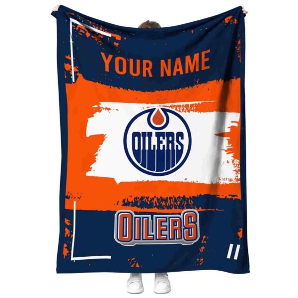 personalized edmonton oilers paint strokes blue white blanket best selling