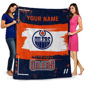 personalized edmonton oilers paint strokes blue white blanket fashion forward